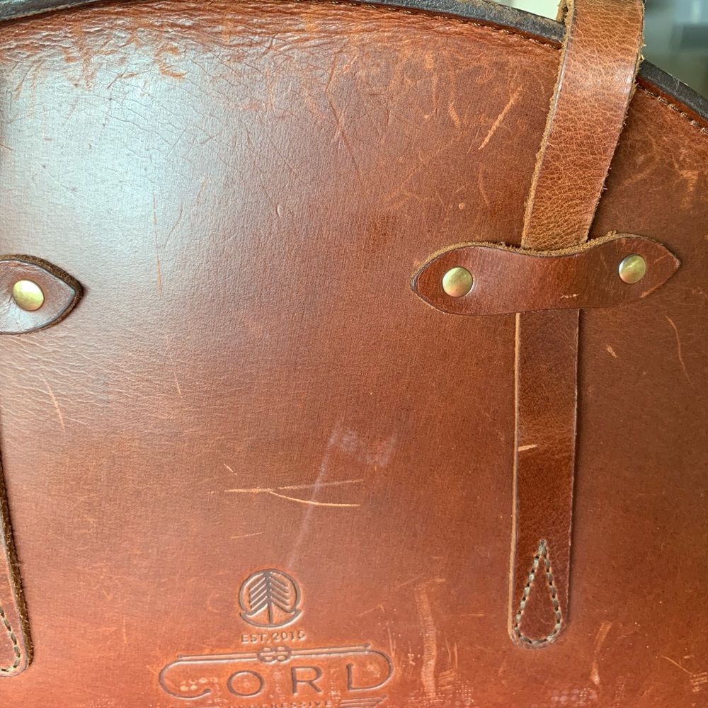 Unique design. Cord hard leather bag. Tan colour. With long straps. - Picture 9 of 9